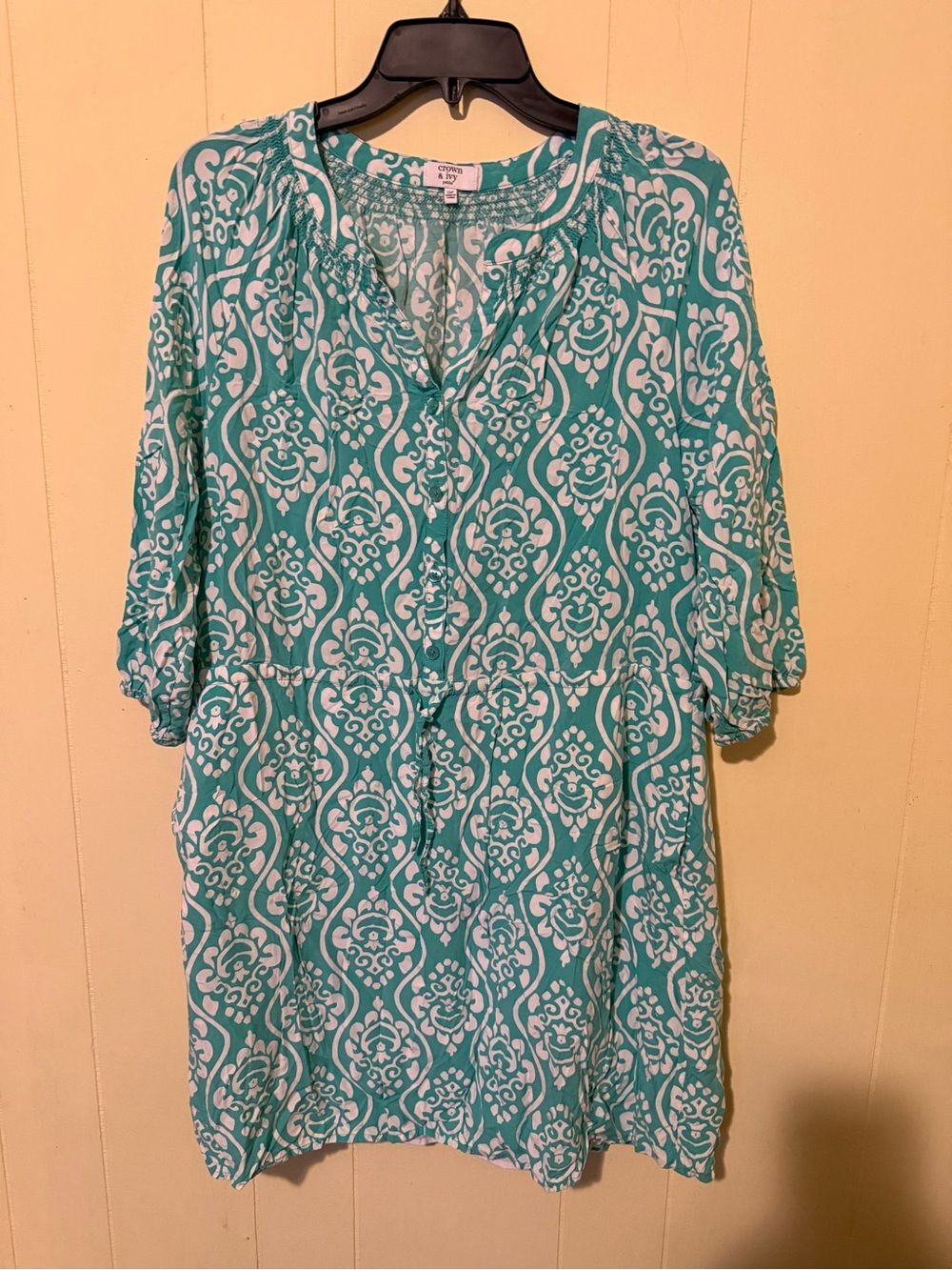 crown & ivy Turquoise and White Printed Tunic